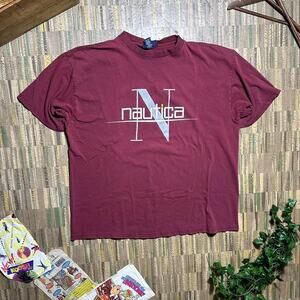Vintage 90s Faded Nautica Tee Mens XL Burgundy Maroon Boxy Shirt Essentials